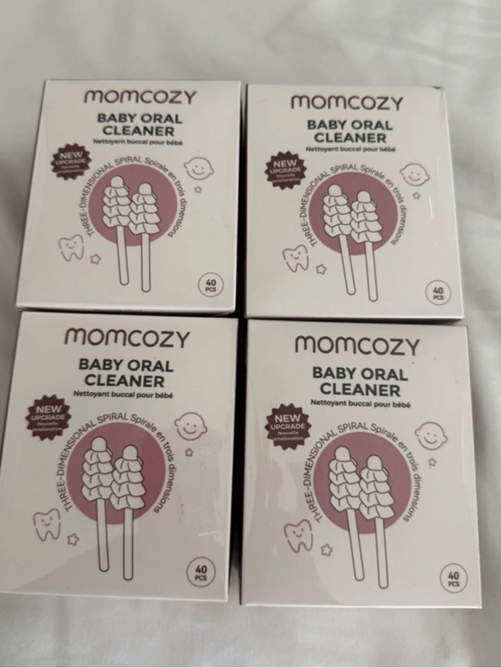 Momcozy Baby Oral Cleaner - Pink - Gentle Infant Oral Care (40 pcs) 4 pack